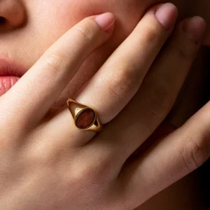 XENOX Ringe^TREASURES Ring 925/- Sterlingsilber mit rotem Tigerauge, 18k Vergoldung goldfarben