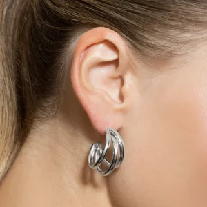 XENOX Ohrringe^TRIO MEDIUM Creolen aus Edelstahl, silberfarben beschichtet