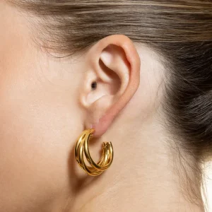 XENOX Ohrringe^TRIO MEDIUM Creolen aus Edelstahl, silberfarben beschichtet